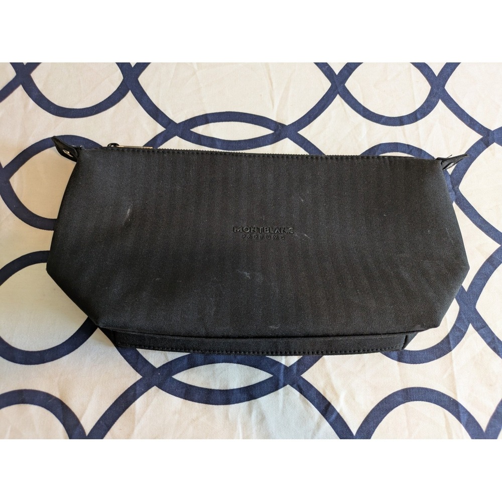 Montblanc Parfums Toiletry Bag Black Herringbone Travel Zip Pouch